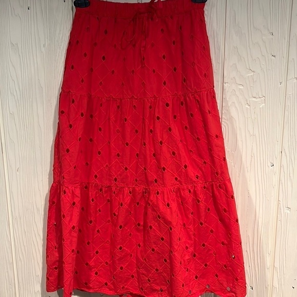 A New Day Red Eyelet Tiered Peasant Skirt XS - Picture 1 of 6